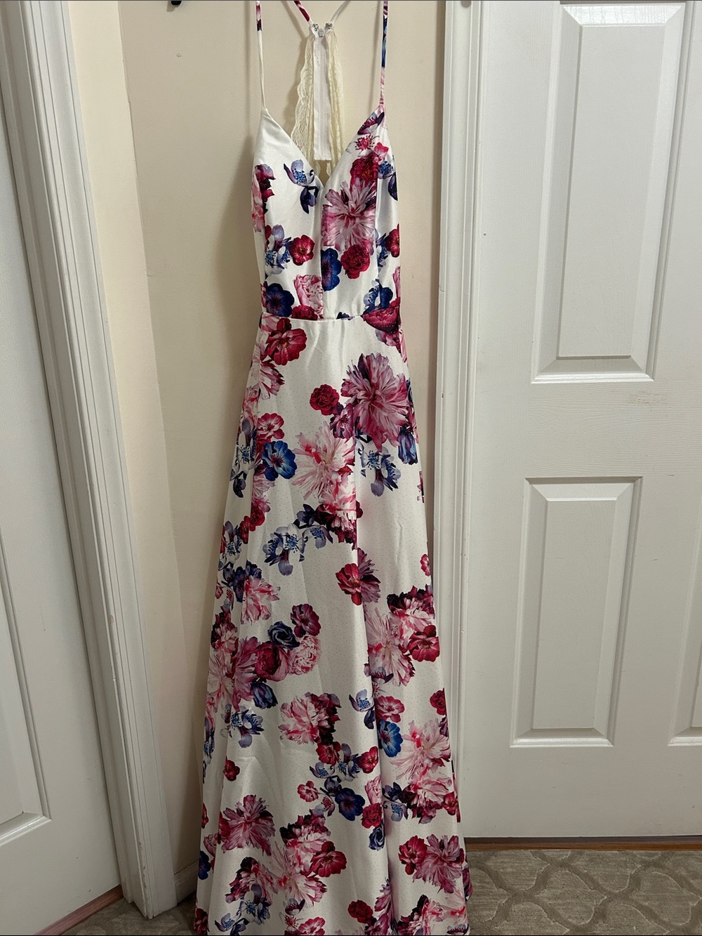 Macy's White Floral Spaghetti Strap Maxi Dress